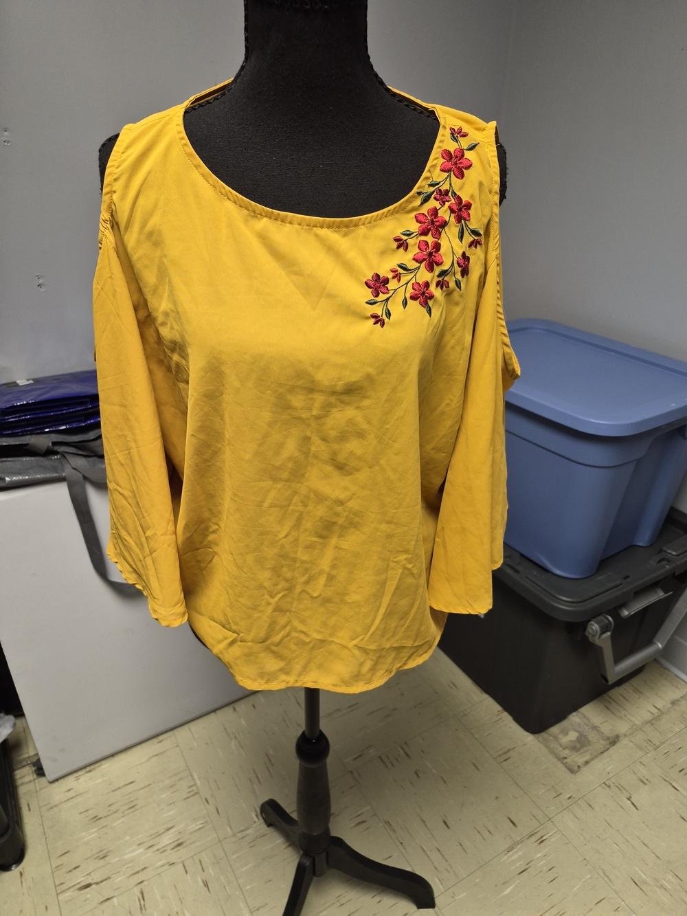 Women's Cold-Shoulder Embroidered Blouse in Mustard Yellow